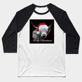 Christmas Highland Cow Portrait Baseball T-Shirt